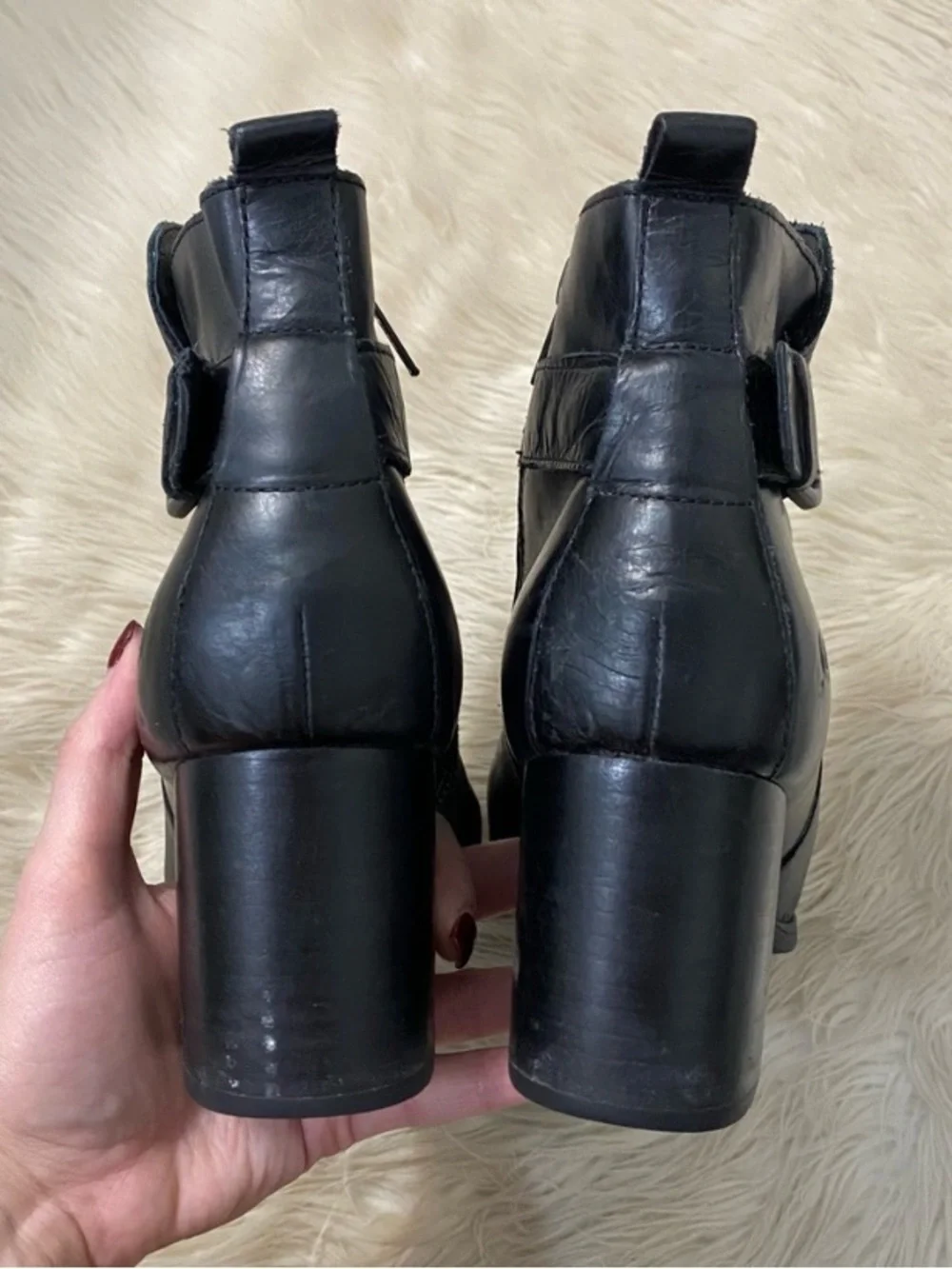 Born Gillian Ankle Boots Black Leather Buckle Heeled Moto Booties Neutral 9.5